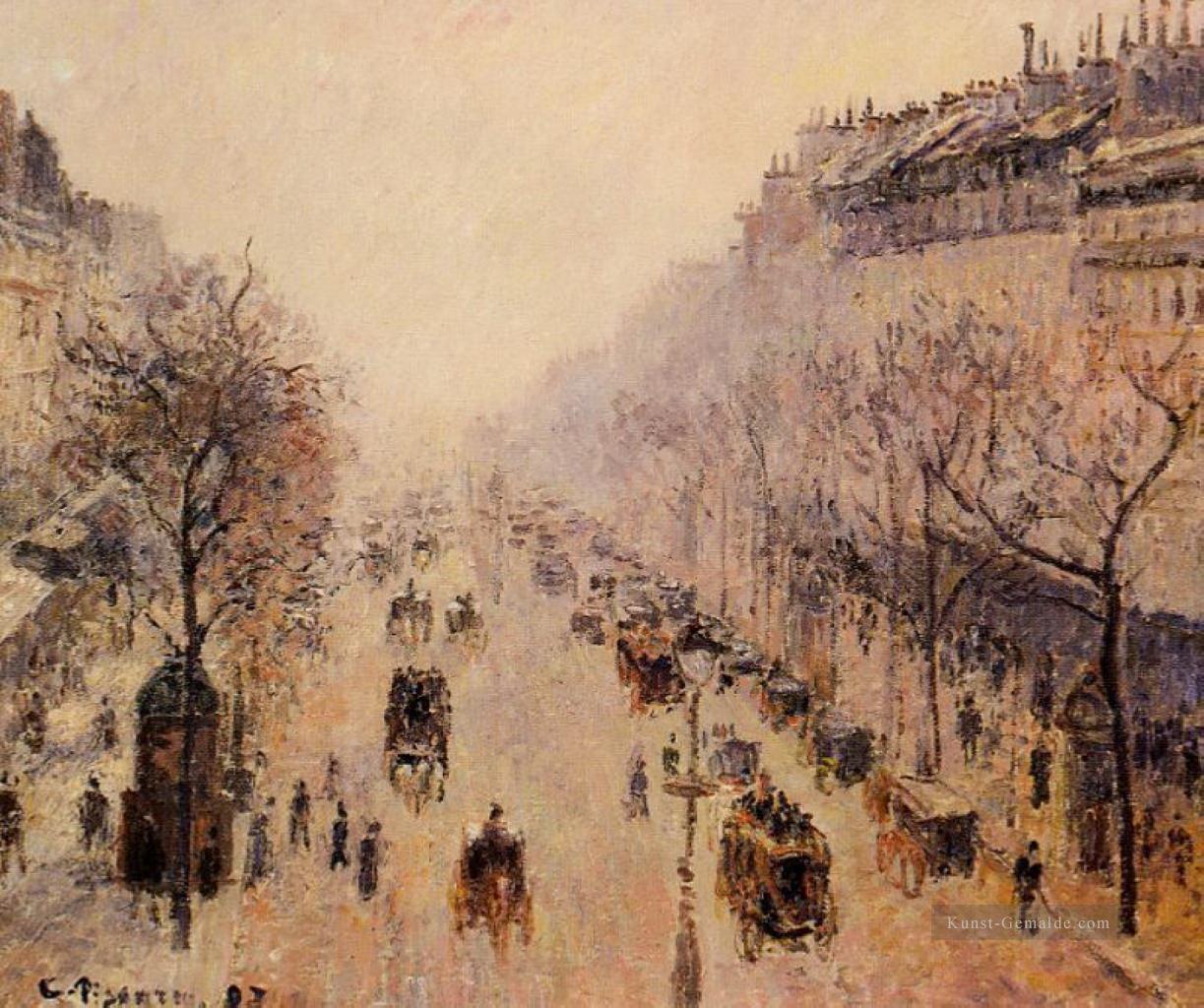 Boulevard Montmartre Morgensonne und Nebel 1897 Camille Pissarro Ölgemälde